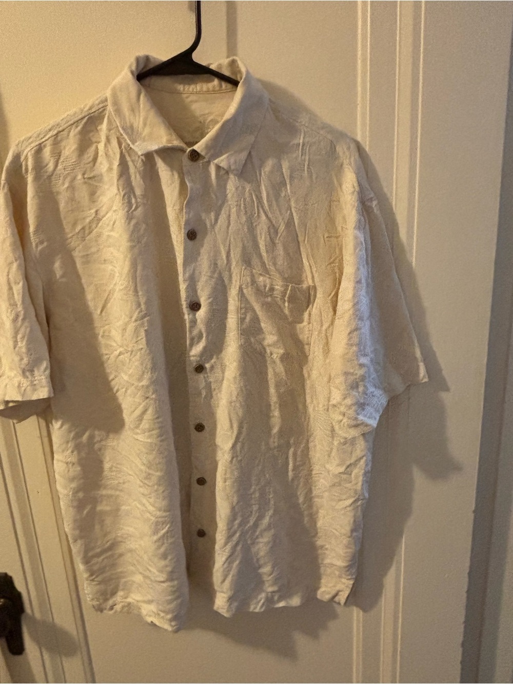 Tommy Bahama Cream Short-Sleeve Linen Button-Down Shirt large downwind to - Picture 2 of 12